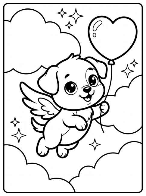 Página para colorir: cachorrinho anjo