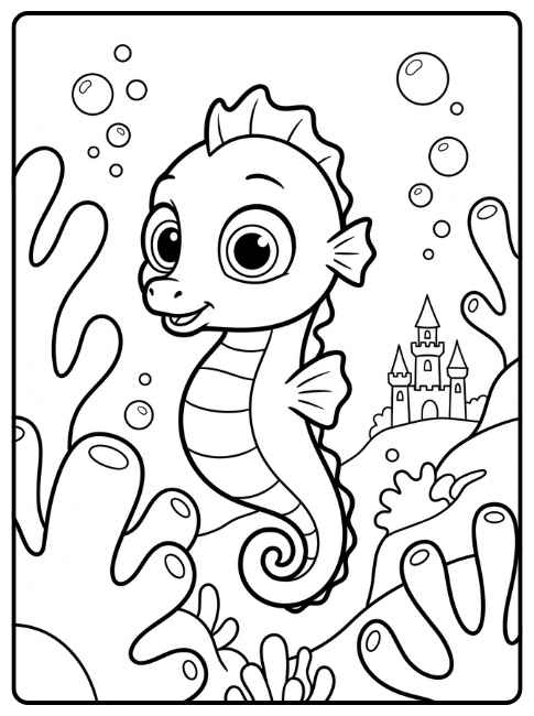 Página para colorir: cavalo-marinho bebê