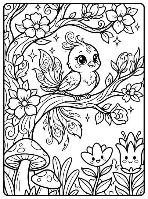 Página para colorir: passarinho mágico